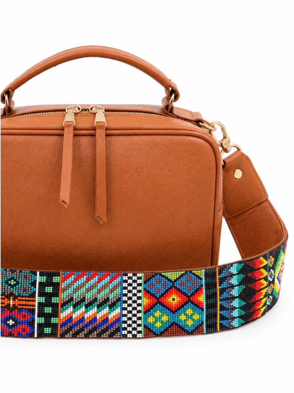 Cognac / Caramel Brown Genuine calfskin leather crossbody bag